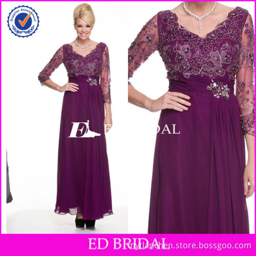 BY1263 Elegance Half Sleeve Dark Purple Pleating Mother of The Bride Dress